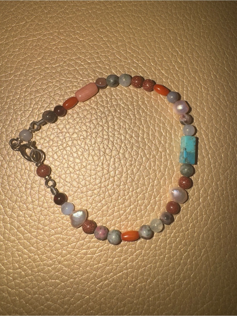 Handcrafted Multicolor Beaded Bracelet with Turquoise Accent